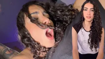 Skinny.Curly gives her first blowjob at a casting and does it very well