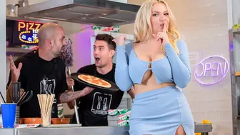 Curvy Blonde Takes a Cum Facial Then Gets Her Cunt and Ass Fucked by Three Cocks in the Kitchen