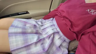 Hot Schoolgirl in Sexy Skirt being Naughty in the Car