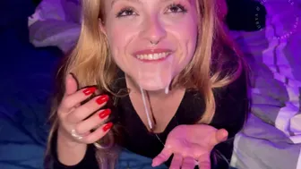 ''OMG, that's a lot of cum'' Young Blonde Gives A Blowjob And Receives A Massive Cumshot To Swallow And Play With