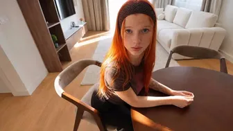 This redheaded beauty can't pay her rent... Evict her or fuck her tight little hole? Passionate sex with a student for money