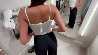My girlfriend seduces me in an H&M fitting room and we fuck in public — public creampie. They DEFINITELY heard us!