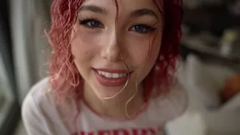 AN ASIAN WOMAN WITH HAIR RED AS FIRE, 10 OUT OF 10, AUTUMN, WET PUSSY
