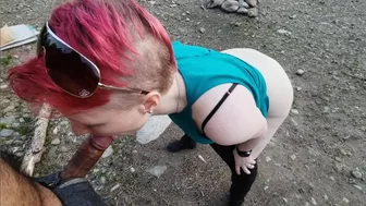 Real amateur MILF Dani-Rae Diamond gets cum facial at the lake after giving BF road head in outdoors