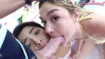 SWALLOWED Hazel Heart and Della Cate cant get enough cock