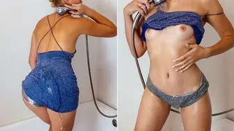 Wet dress and masturbation in the shower