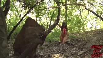 Hot schoolgirl walks naked into the forest and masturbates with a dildo